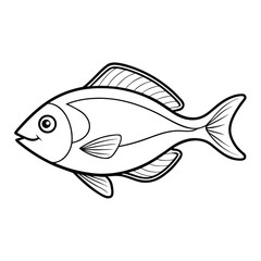 Detailed outline illustration of a halibut fish presented as a clean vector graphic isolated on white background