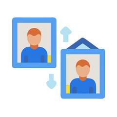 Avatar images with arrows indicating data transfer or syncing