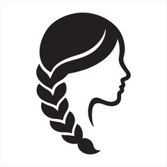 Braided Woman Hair Icon – Intricate Line Vector for Cultural and Fashion Themes