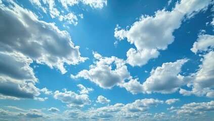 Bright blue sky dotted with puffy white clouds