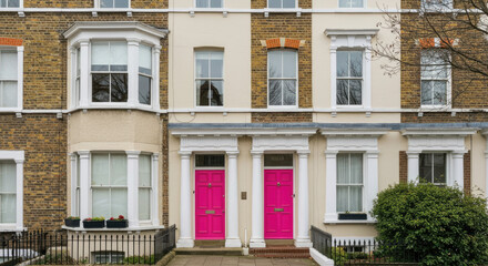 Naklejka premium Colorful London Townhouses with Pink Doors.