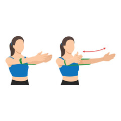 Resistance Band Arm Stretch for Shoulder Activation. Flat vector illustration isolated on white background