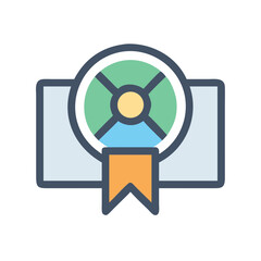 Flat design certificate icon with ribbon and border