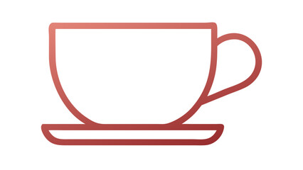 Simple red outline of a coffee cup and saucer on a black background