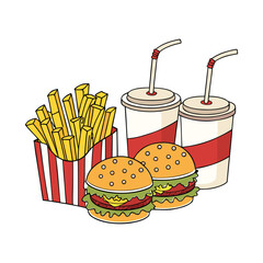 Fast Food Combo Meal – Burger, Fries and Soda Vector Illustration