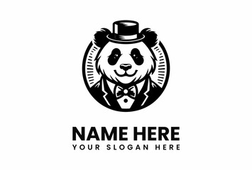 Dapper Panda A monochrome illustration of a panda wearing a top hat and tuxedo with a bow tie.