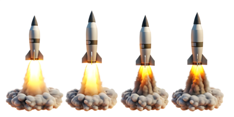 Rocket launch fire smoke isolated on a transparent background