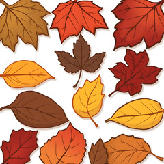 Naklejka premium Set of fallen leaves, colorful, raster cartoon clipart, white background