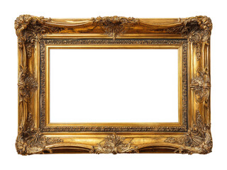 Elegant golden frame displaying gallery interior decorative element luxurious isolated on transparent background