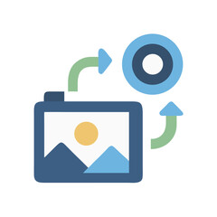 Flat illustration of image processing with circular arrows