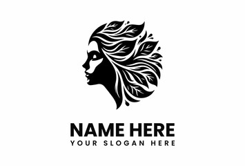 Elegant Black and White Profile of a Woman with Ornate Floral Hair.