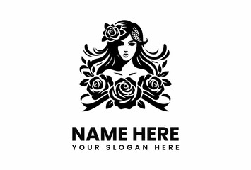 Elegant Black and White Rose and Woman Logo Design 1.