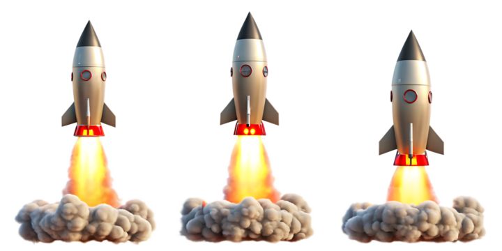 Rocket launch fire smoke isolated on a transparent background