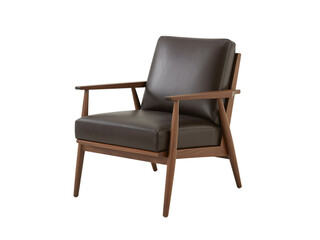 Modern wooden armchair with upholstered seat isolated on transparent background