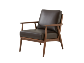 Modern wooden armchair with upholstered seat isolated on transparent background
