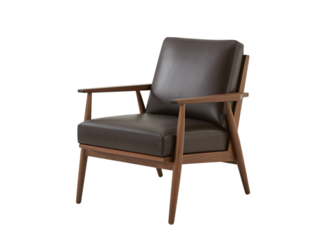 Modern wooden armchair with upholstered seat isolated on transparent background - Powered by Adobe