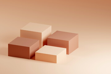 Podium in Peach Fuzz color. Mock up scene to show products. Showcase, shopfront, display case. 3d render.