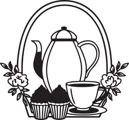 Vintage tea time setting silhouette illustration