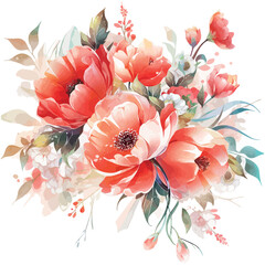 Abstract floral background featuring pink peony blossoms and red roses, perfect for a spring garden design