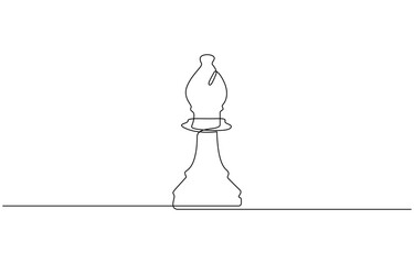 Continuous one line drawing of bishop chess piece vector illustration. Editable outline