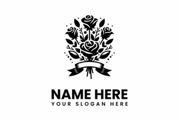 Elegant Black Rose Bouquet Logo with Ribbon and Decorative Elements 1.