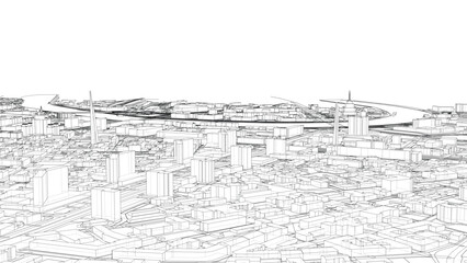 Intricate Cityscape Wireframe