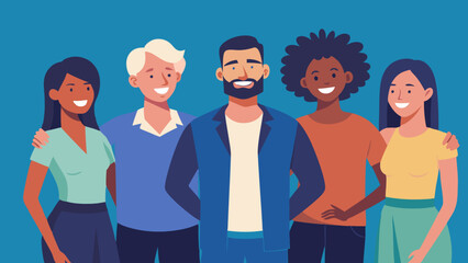 Young diverse business team smiling and standing together