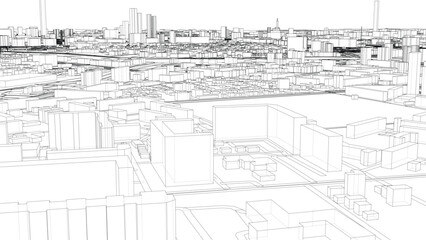 Intricate Cityscape Wireframe