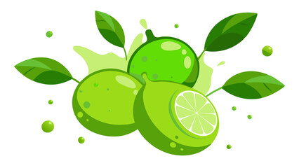 Lime with green leaves isolated on white background. Vector illustration.