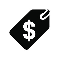 Price tag vector logo silhouette with dollar sign in black and white isolated design style