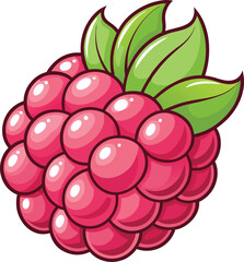 Fresh ripe raspberries  on a leafy vine, a juicy vector illustration of healthy fruit