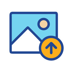 Flat design image upload vector icon on black backdrop