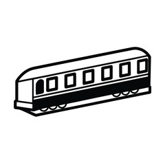 Stylized Black and White Train Car Illustration with Multiple Windows and Wheels