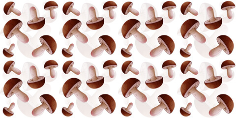Illustration of a Cozy Mushroom Pattern on an Isolated Background. Seamless Design Featuring Brown Champignon Mushrooms.