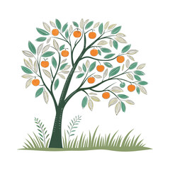 Fruit Tree with Orange Fruits – Stylized Nature Vector Illustration

