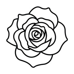 Simple Black and White Rose Illustration with Bold Outline on a White Background