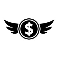 money transfer with wings silhouette vector art 