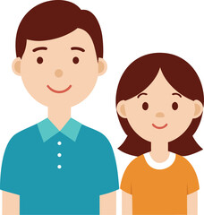 Flat Vector Illustration of Son and Daughter Standing Together