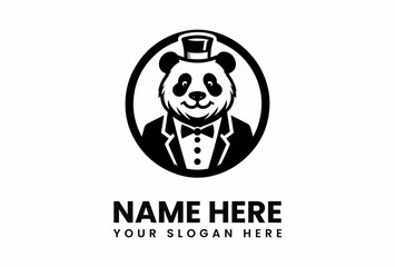 Elegant Panda in Top Hat and Tuxedo Logo Design.