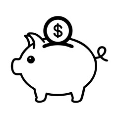 Obraz premium Piggy Bank With Coin Line Art Vector