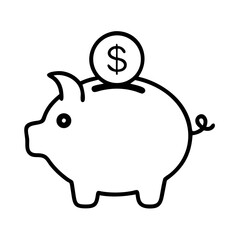 Obraz premium Piggy Bank With Coin Line Art Vector