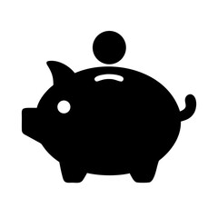 Piggy Bank With Coin Silhouette Icon Vector