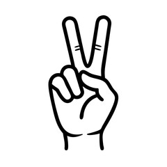 Obraz premium Hand gesture V sign for victory line art vector