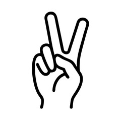 Obraz premium Hand gesture V sign for victory line art vector
