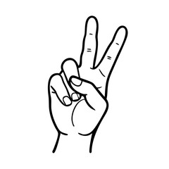 Hand gesture V sign for victory line art vector