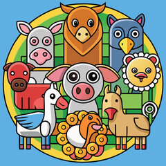 Naklejka premium Farm animal line art design vector art 
