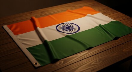 Flag on Wooden Tabletop Still Life with National Colors