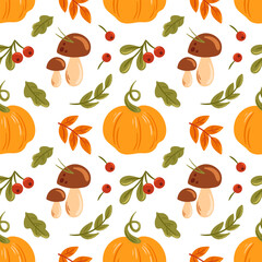 Beautiful Autumn Pattern featuring Pumpkins and Colorful Foliage for the seasonal vibe