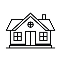 Simple Black and White House Icon with Windows Doors and Chimney