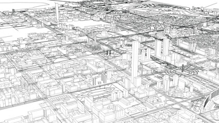 Fototapeta premium Intricate Cityscape Line Drawing